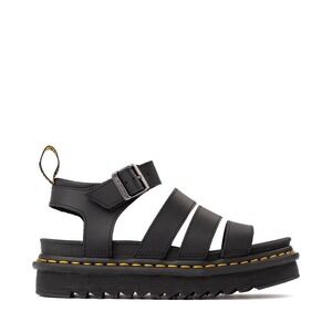 Dr. Martens Blaire Black Platform Gladiator Sandals 3-Strap Buckle Zebrilus Sole